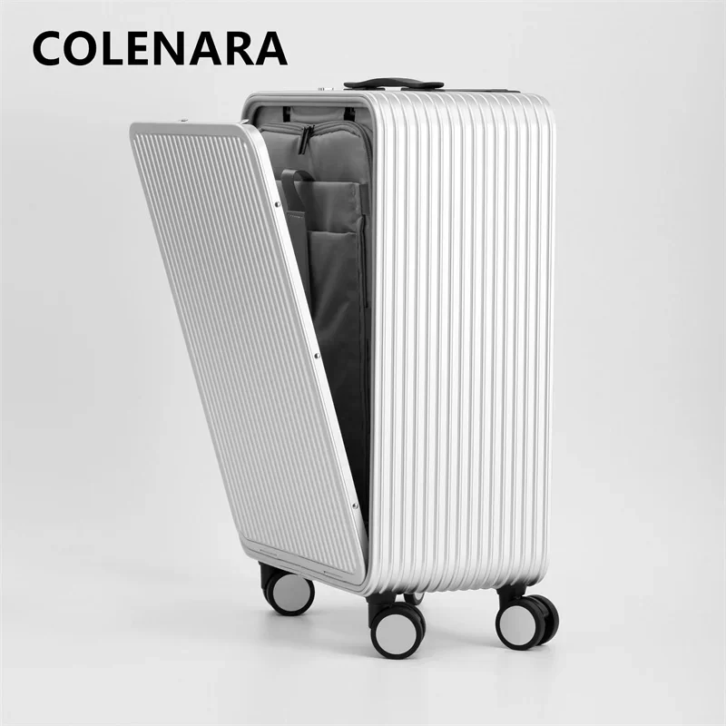 

COLENARA Suitcase 17"20"24 Inch Men's All Aluminum Magnesium Alloy Trolley Case Front Opening Boarding Box Rolling Luggage