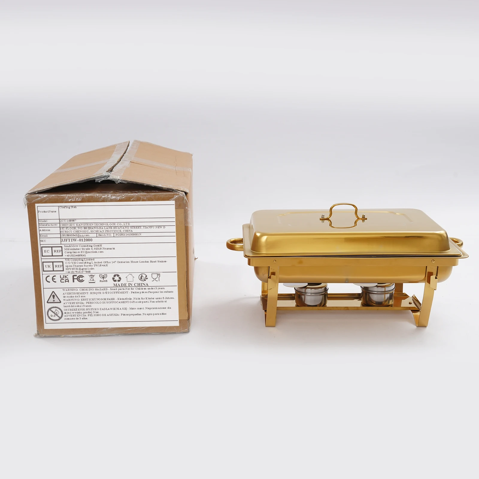 4Pcs 7.5L Buffet Warmer Dishes Gold Dishes Set 410 Stainless Steel w/4 Serving Tongs Food Warmers for Cafeterias, Party