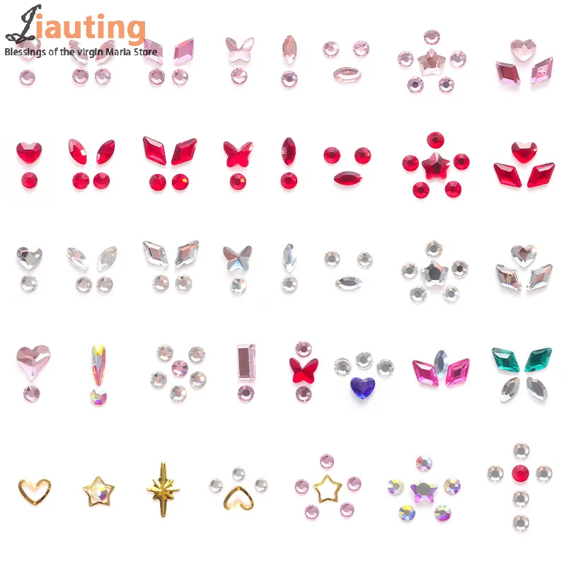 치과 보석 크리스탈 다이아몬드 장식 DIY 도구, 다양한 모양, 컬러 치아 쥬얼리, 아크릴 의치, 1 세트