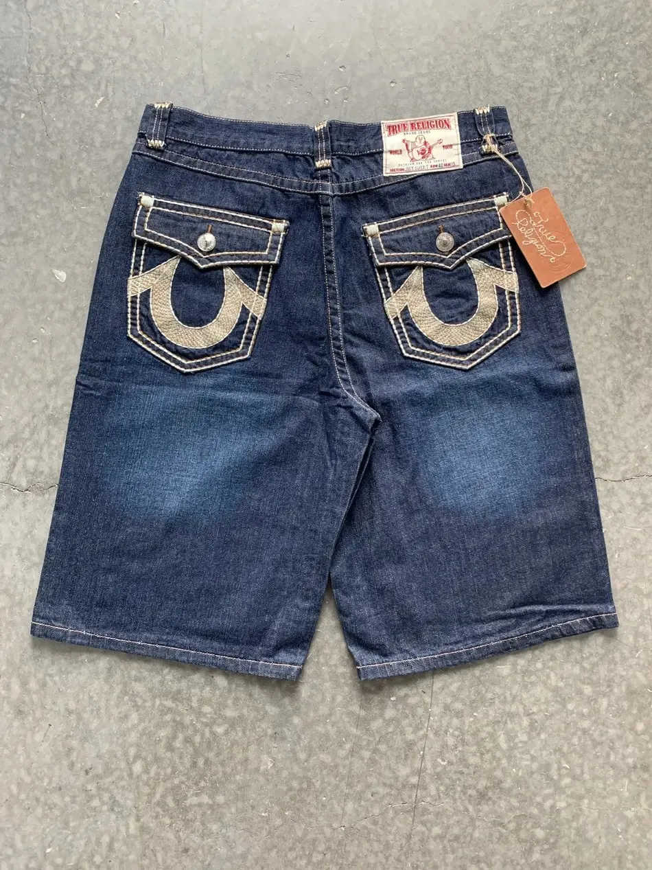 American Retro Buddha Denim Shorts Y2K Men Women Harajuku Hip Hop Pocket Embroidery Retro Baggy Shorts Low Waist Sports