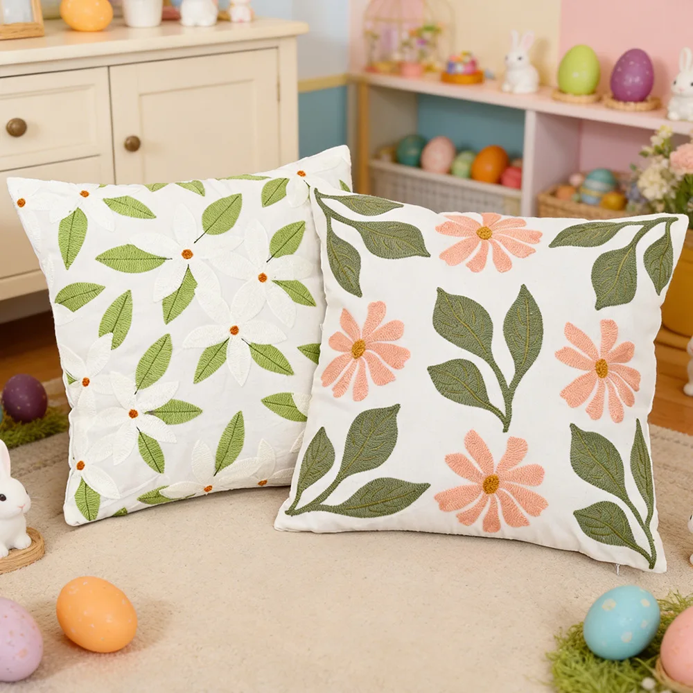 Ostern Kaninchen bestickt Kissenbezug Cojines Leinwand Wohnzimmer Sofa Schlafzimmer Dekor Wurf Kissenbezug Kopfteil Kissenbezüge – Detail 9