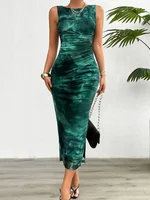 Print Round Neck Sleeveless Slim Fit Dress – Spring Splits