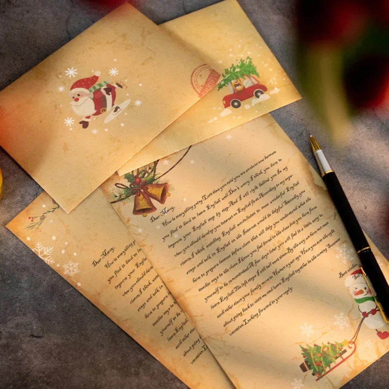 Kraft Paper Envelopes Vintage Christmas Santa Claus Snowman Gift with stickers Xmas Party DIY Invitation Greeting Card