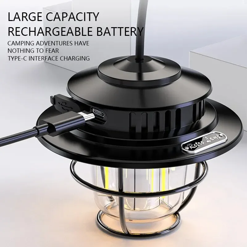 Retro Portable camping lantern Waterproof Emergency Light Stepless Dimmable Hanging Tent Lamp for Outdoor Hiking
