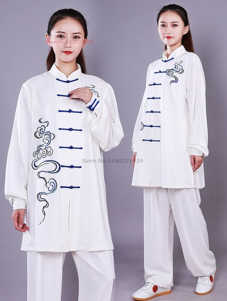 chinese tai chi uniform clouds embroidery wushu taiji morning exercise team tai chi kung fu martial stage performance set
