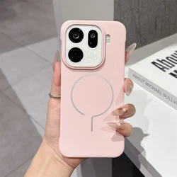 Enhanced Magsafe Wireless Charging Phone Case - Magnetic Leather Frameless Protective Cover for OPPO Find X9 (Pink)
