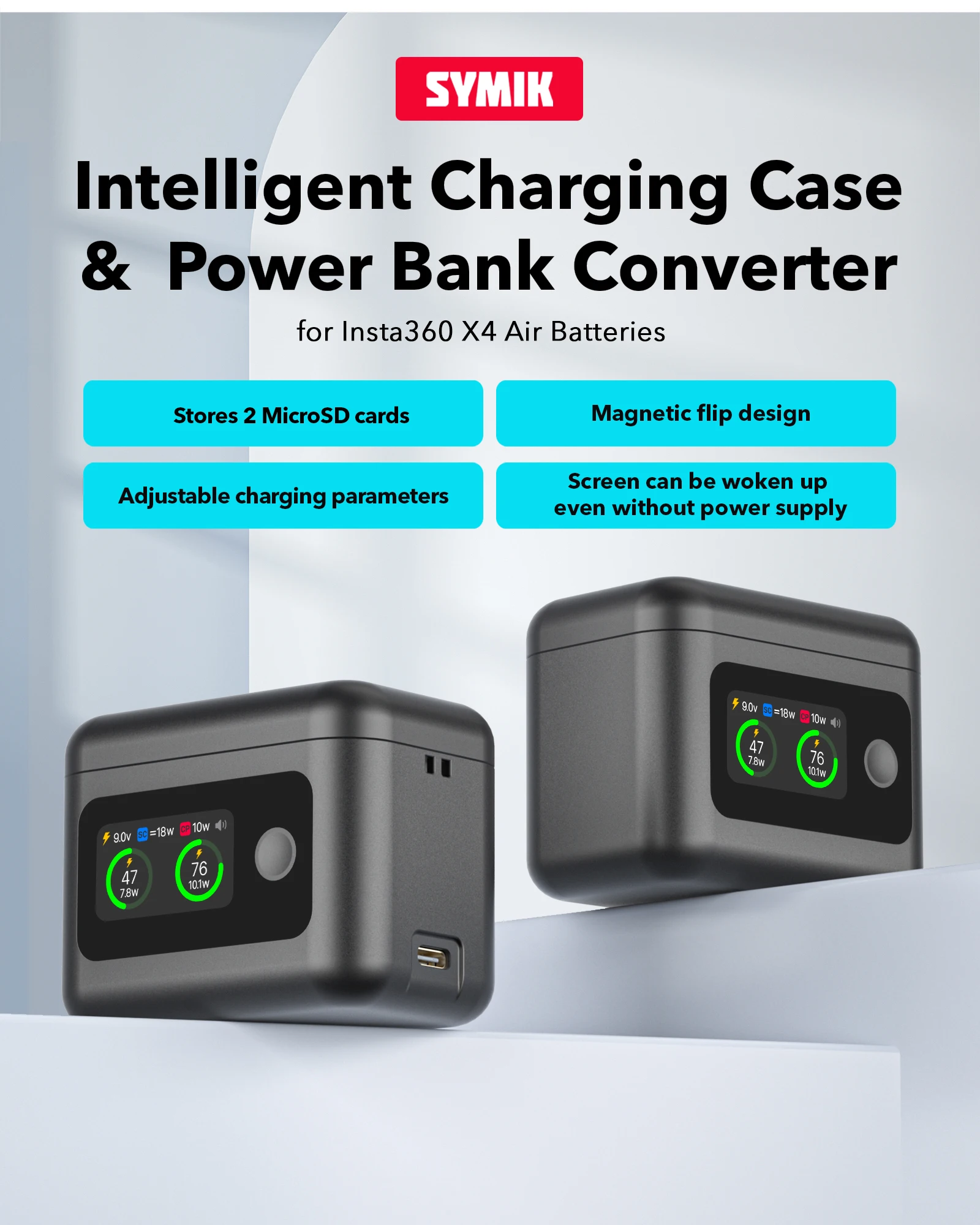 Caméra 360° avec étui de charge intelligent et hub batterie - SYMIK