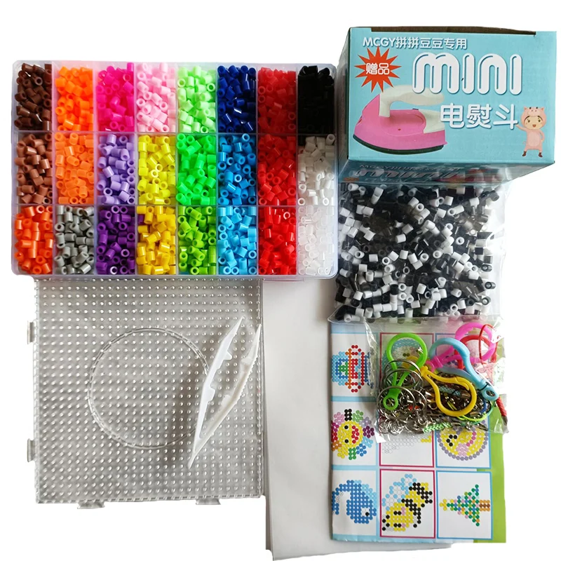 Perler Beads Kit 5mm/2.6mm Hama beads Whole Set with Pegboard and Iron 3D Puzzle DIY Toy Kids Creative Handmade Craft Toy Gift 2