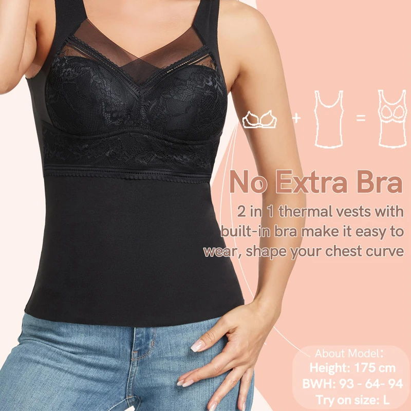 Women's Tummy Control Sleeveless Thermal Vest with Lace Bra Shape