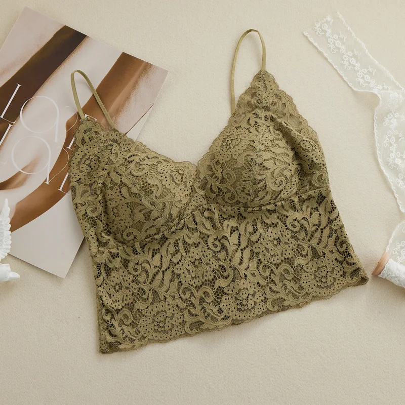 Original Lace Bralette Women's Tank Top with Chest Pad Integrated Underwear Sexy Backless Bra Summer Breathable Comfortable