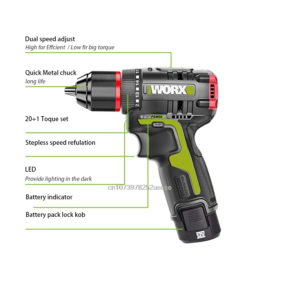 WORX WU130X Cordless Electric Drill 12V 40Nm Brushless Motor for Home Improvement Carpentry Metalworking 2