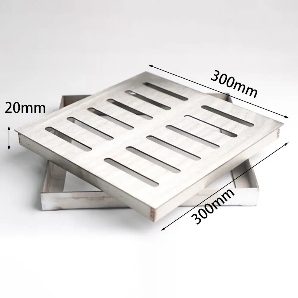 Stainless Steel Drain Grate 1pc Outdoor Drainage Cover Channel Grate Double-row Hole Rainwater Floor Drain With Frame
