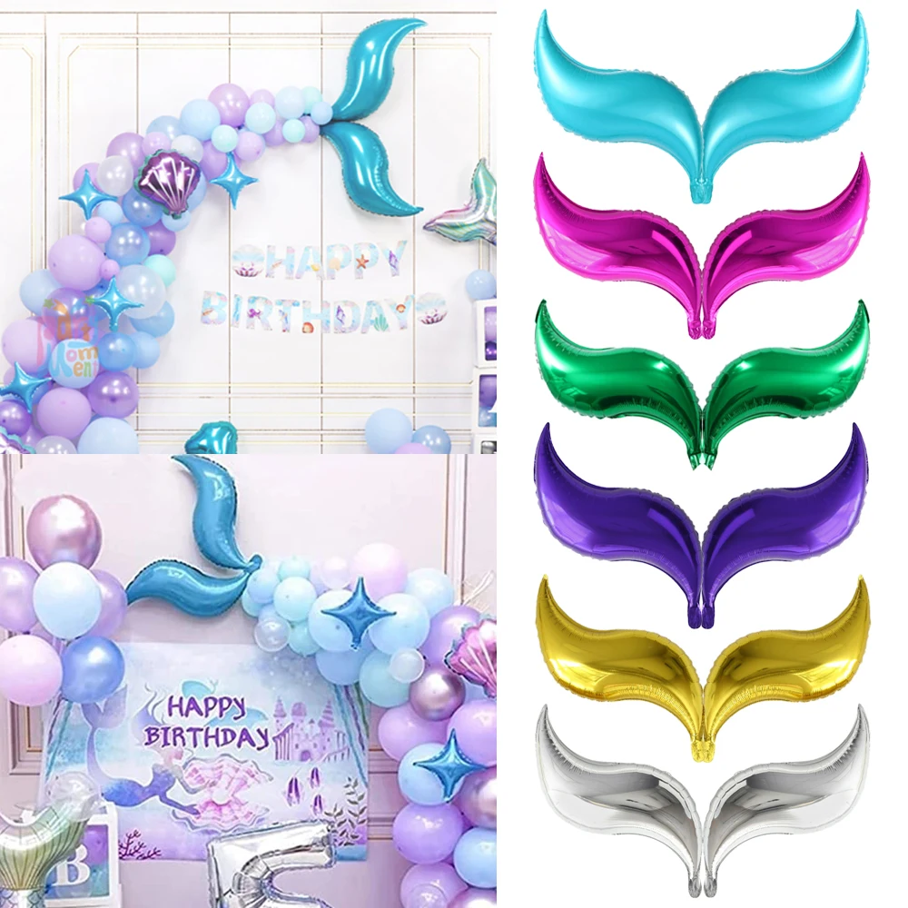

2pcs Mermaid Tail S-shaped Streamline Foil Balloon Birthday Party Wedding Decoration Baby Shower Blue Gold Silver Helium Balloon