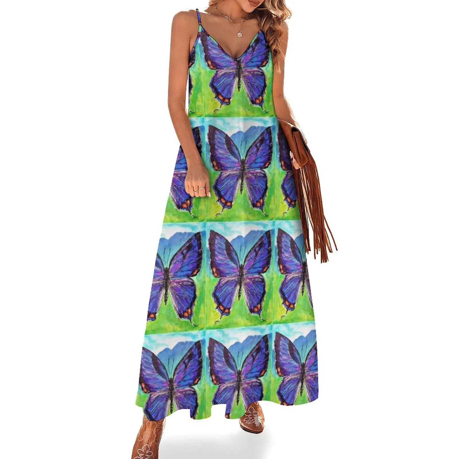 

Платье без рукавов с рисунком бабочки, летняя женская одежда, сказочное платье, платья для женщин