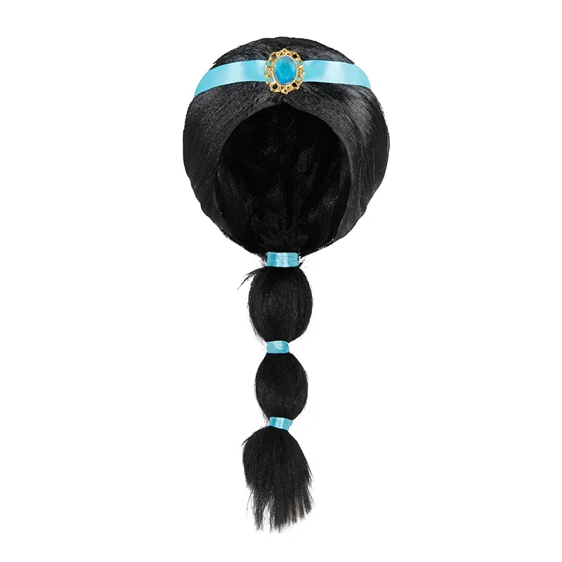 Aladdin's Lamp Halloween Girls Princess Jasmine Hair Black Long Wig Fancy Kids Women Wig Disguise Child Cosplay Unicorn