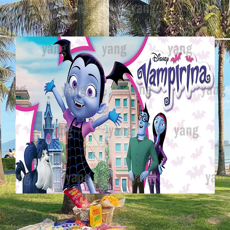 Cartoon Building Junior Vampirina Moon Party Happy Birthday Purple Castle Fondali Fotografia Sfondi Studio Fotografico Neonato