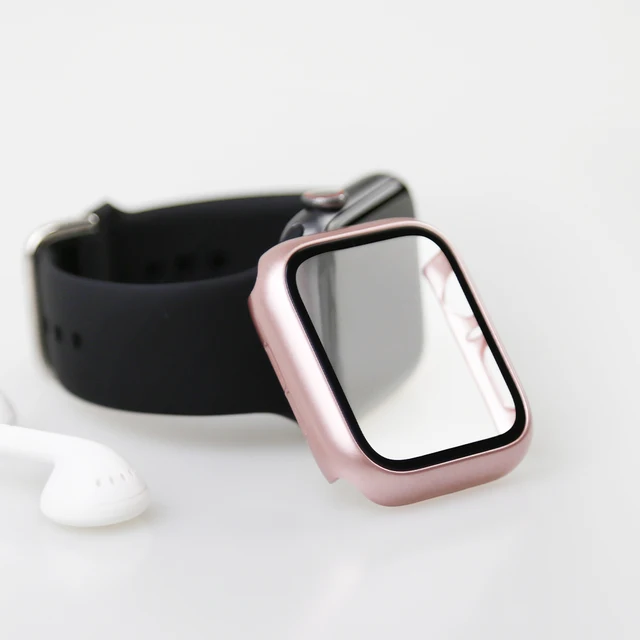 Glass+Cover For Apple Watch Case 45mm 41mm 44mm 40mm 42mm 38mm iWatch Accessorie Screen Protector Apple Watch Serie 3 4 5 6 SE 7 Rose Gold