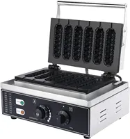 Commercial 6Pcs Waffle Makers Hot dog Making Machine 6 Grid Crispy Machine Stainless Steel Body 1550W 110V (Black) 1
