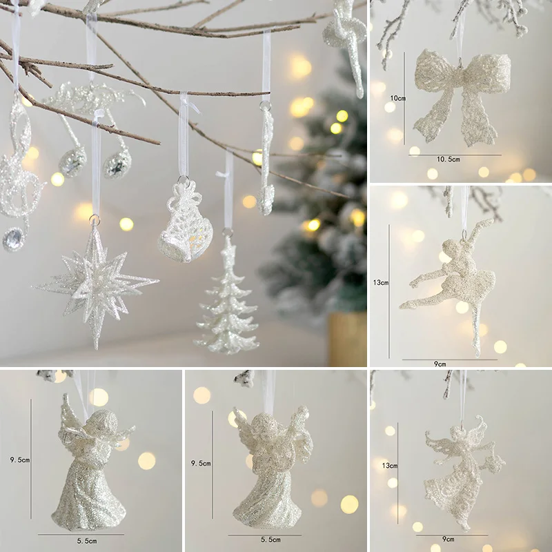 Glitter Pendant Xmas Tree Hanging Decor Angel Girl Bell Bird Christmas Party Ornaments Home Decoration New Year Kids Gifts christmas tree decoration