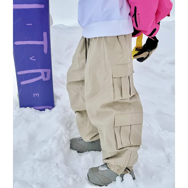 Women Outdoor Oversize Waterproof 3L Composite Fabric Warm Snow Trousers  Double Pockets Ski Pants Ski Snowboarding  Cargo Pants 1