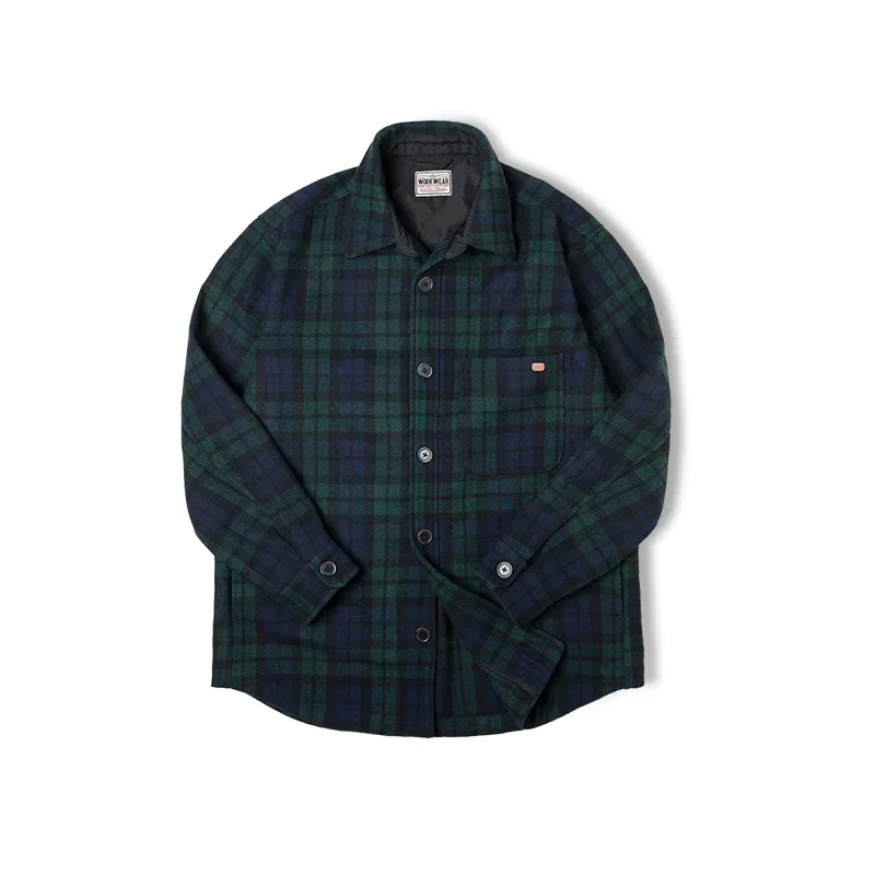 Maden Vintage Blue and Green Plaid Wool Jacket Loose Thickened Plaid Shirt Jacket Men's Casual Shirt Coat Male Warm Outwear 6