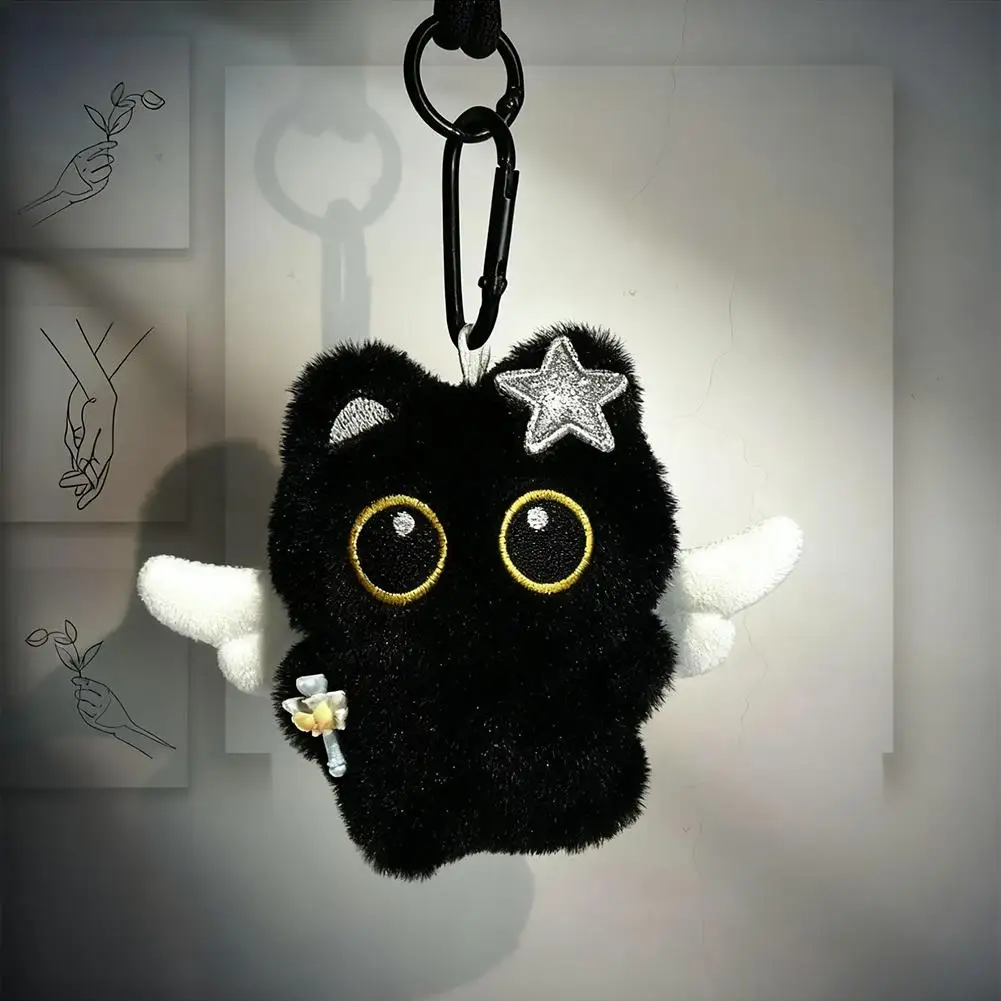 10 cm schwarzer Katzen-Plüsch-Schlüsselanhänger, weiches, bezauberndes Hängedekor, Mini-Sammelspielzeug, niedliches Ausdrucksdesign, Weihnachts-Halloween-Geschenk – Detail 12