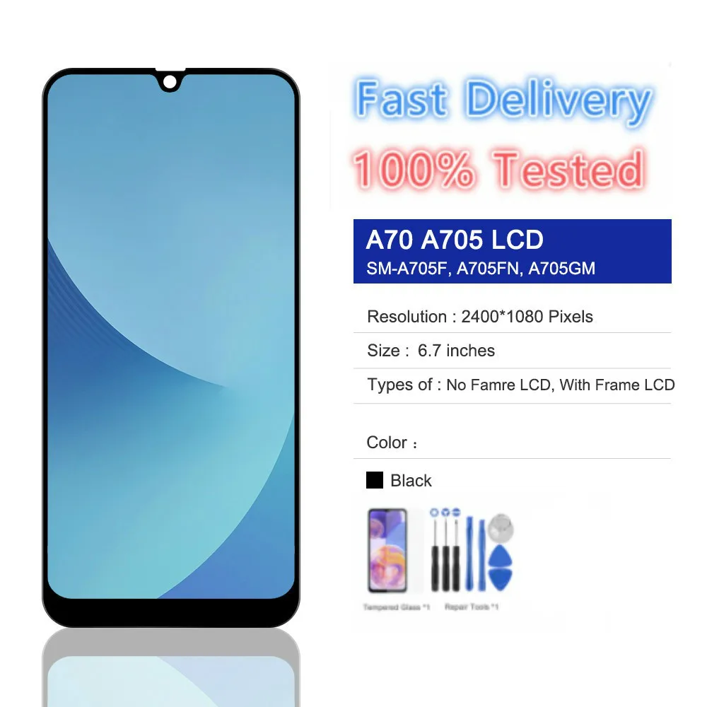 

6.7"; Super AMOLED For Samsung Galaxy A70 LCD Display Touch Screen Replacement For Galaxy A70 A705F A705FN LCD, With Fingerprint