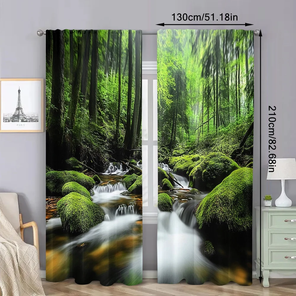 2Pcs Forest Curtains Spring Nature Landscape Theme In Tropical Forest Decorative Curtains For Bedroom Living Room A 6
