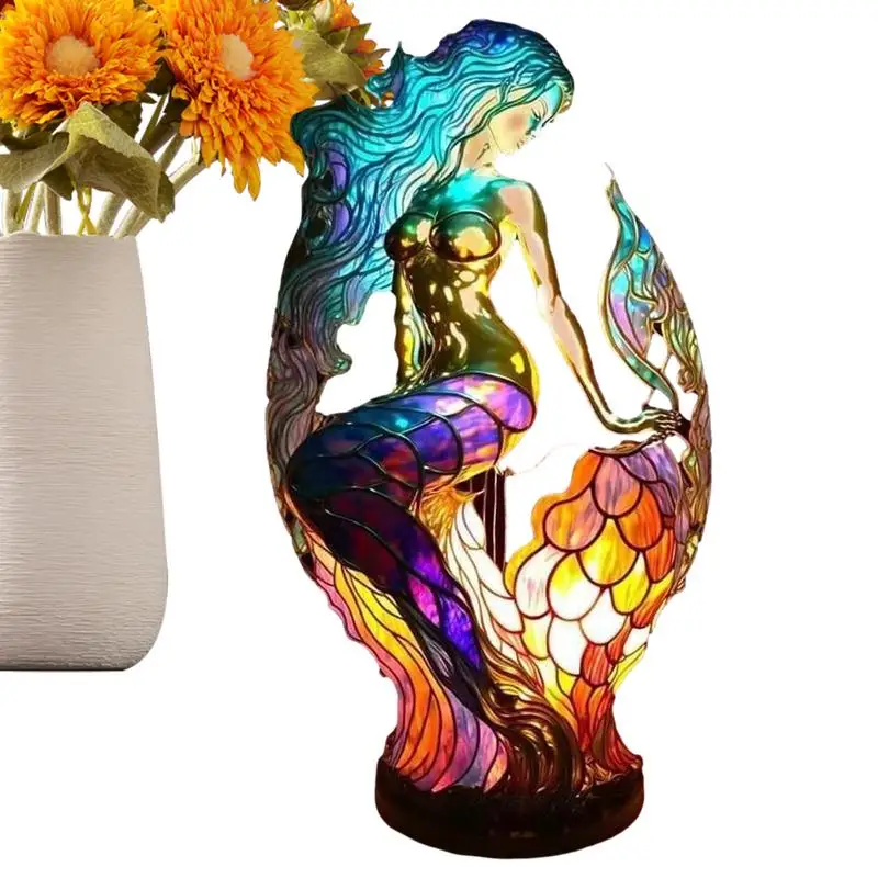 

Mermaid Lamps for Girls Bedroom Unique Mermaid Table Lamp Colorful Desk Night Light Fun Dyed Animal Light Lamps Home Decoration