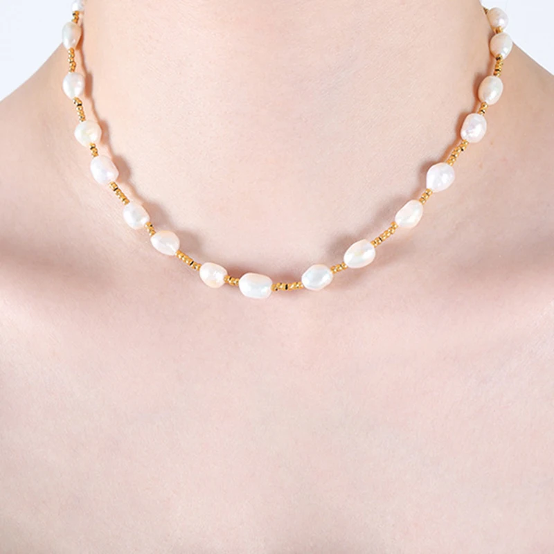 

Waterproof 18K Gold Plated Stianless Steel Beads Natural Freshwater Pearl Choker Necklace Jewelry for Women Jewelry Gift