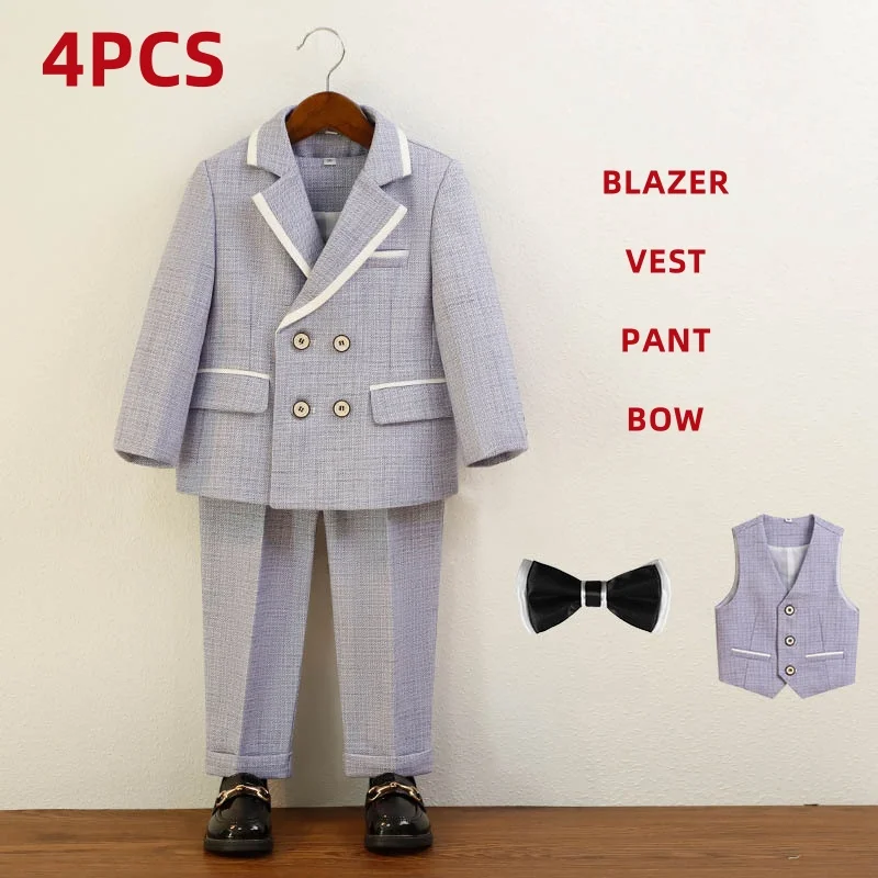 4/5Pcs Set Herbst Kinder Jungen Britischen Stil Kleinen Anzug Kinder Hosting Rede Klavier Leistung Kostüm Für Jungen kind Junge Anzug – Detail 6