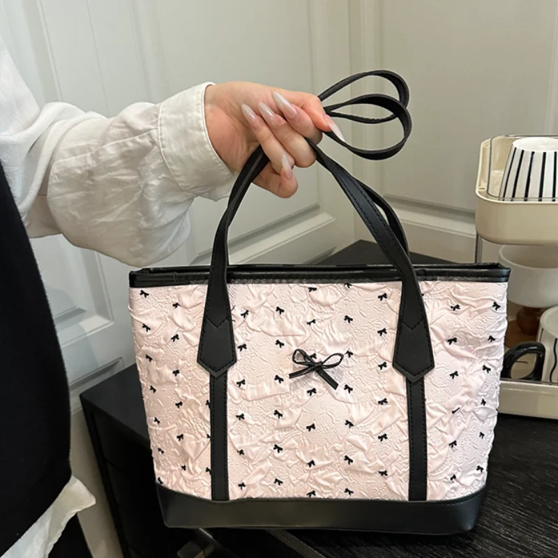 Borsa a Tracolla con Pois e Fiocco, Borsa a Mano Semplice ed Elegante in Stile Coreano Y2k, Borsa da Spalla per Ragazze Dolci - immagine 2