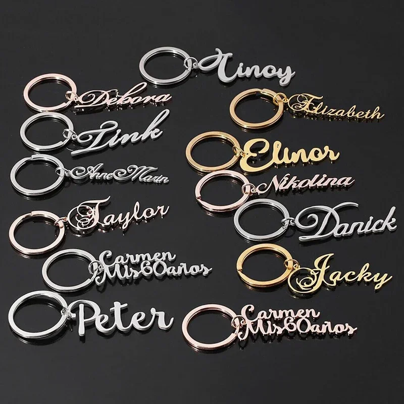 Customized Name Pendant Keychain Fashionable Unique Stainless Steel Keychain Female and Male Couple Name Keychain Friend Gift