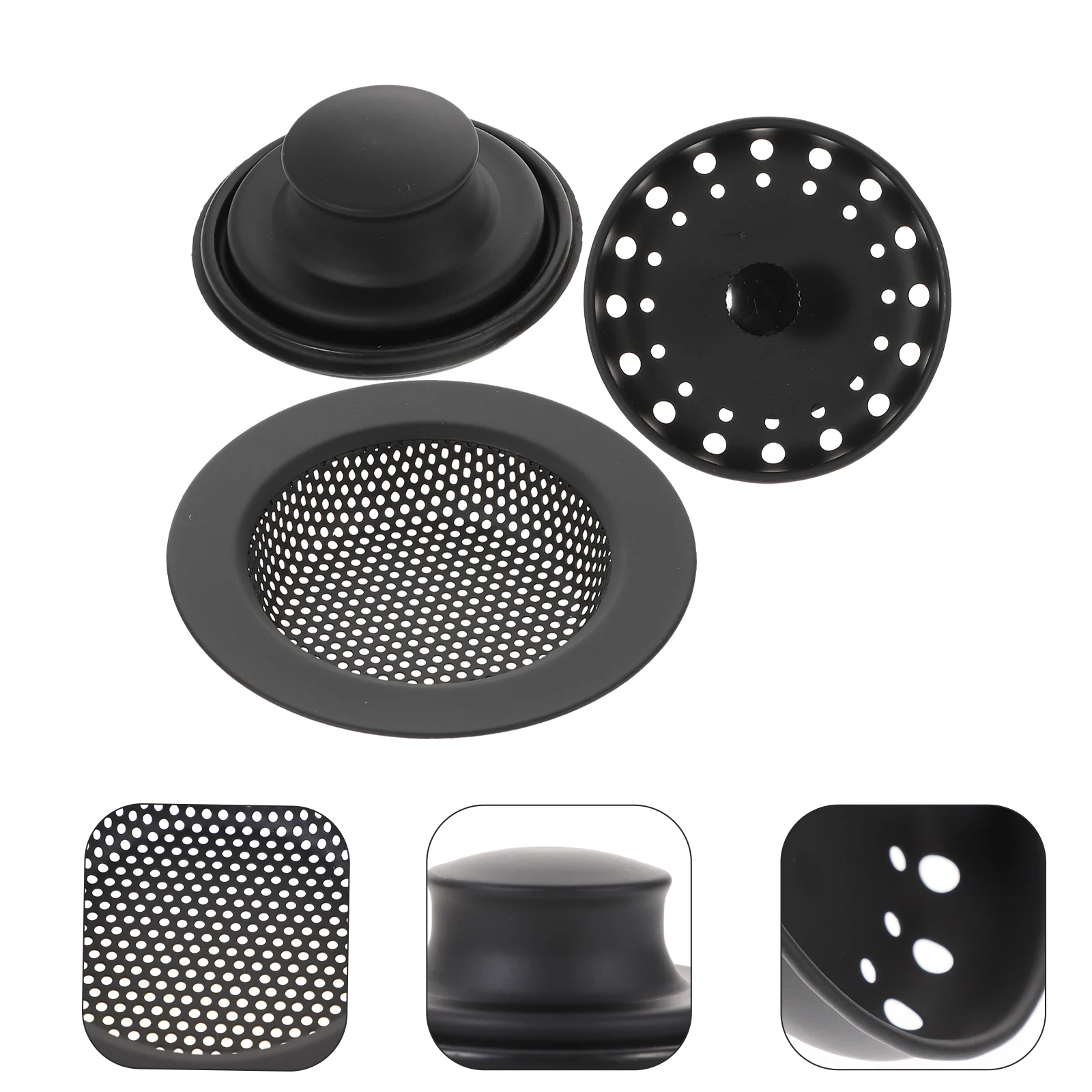

3 Pcs Drain Cover Sink Strainer Garbage Disposal Plug Kitchen Black Accessories Draining