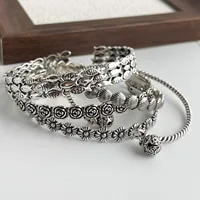 100% Solid 925 Sterling Silver Retro Bracelet for Women Men Vintage Handmade Flower Patern Bracelet Birthday Gift 2