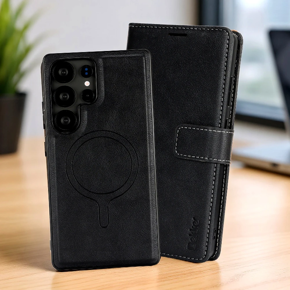 Wireless Charging 2-in-1 Flip Wallet Phone Case with Magnetic Closure and Card Slots