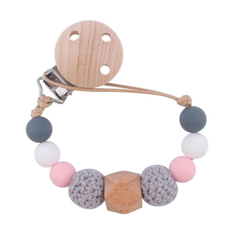 

Wooden Bead Pacifier Clips Silicone Chain Holder Newborn Soother Chains Nipple Holder for Babies Teething Toy Baby