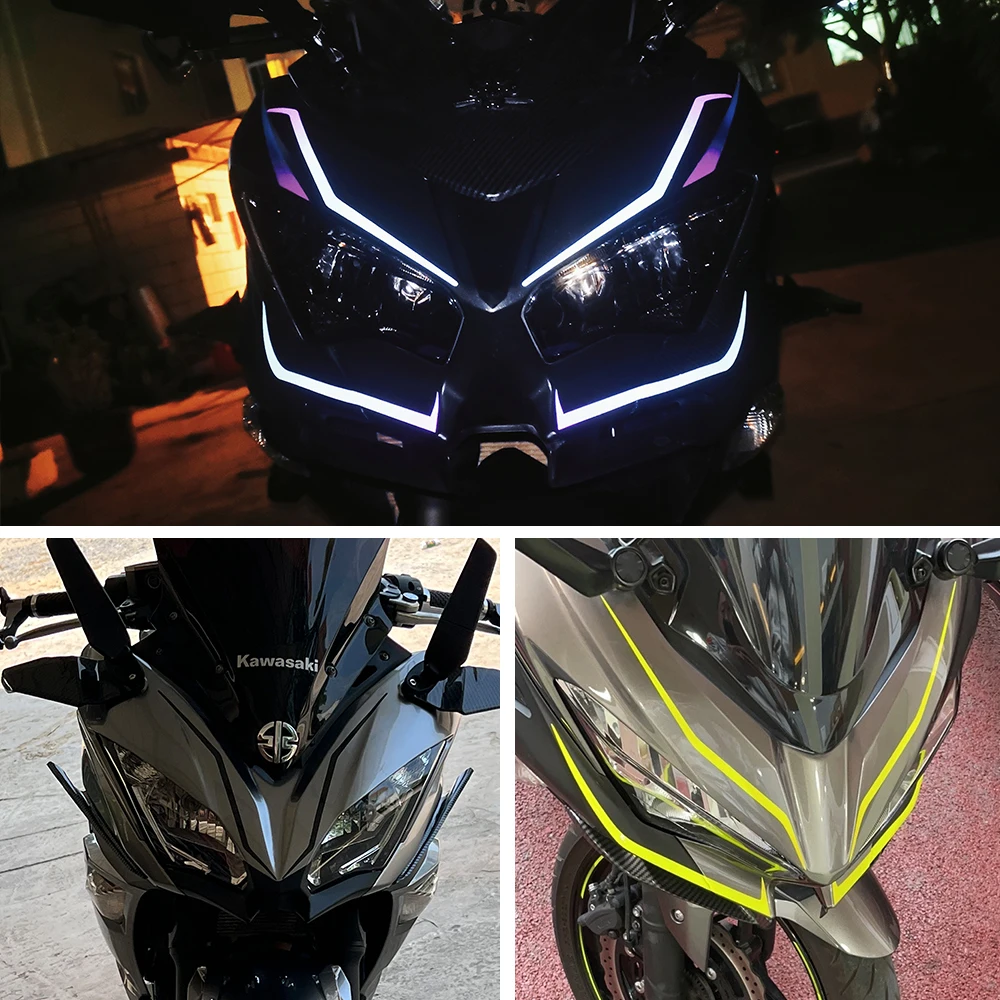 Motorcycle Reflective Cool Fairing Sticker NINJA400 H2 H2SX Front Pull Headlight Decals for Kawasaki Ninja NINJA400 H2 H2SX motorcycle windscreen fairing stickers reflective motocross headlight helmet oilproof decals for kawasaki ninja ninja400 h2 h2sx