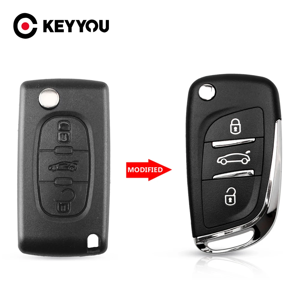 

KEYYOU Key Case For Citroen C2 C3 C4 C5 C6 C8 VA2 Modified Flip Key Shell Remote Key Case 3 Button Car Symbol CE0536