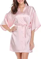 Womens Kimono Robes Dressing Gown Satin Bathrobe Nightdress Short Style Bridal Robe - Image 3