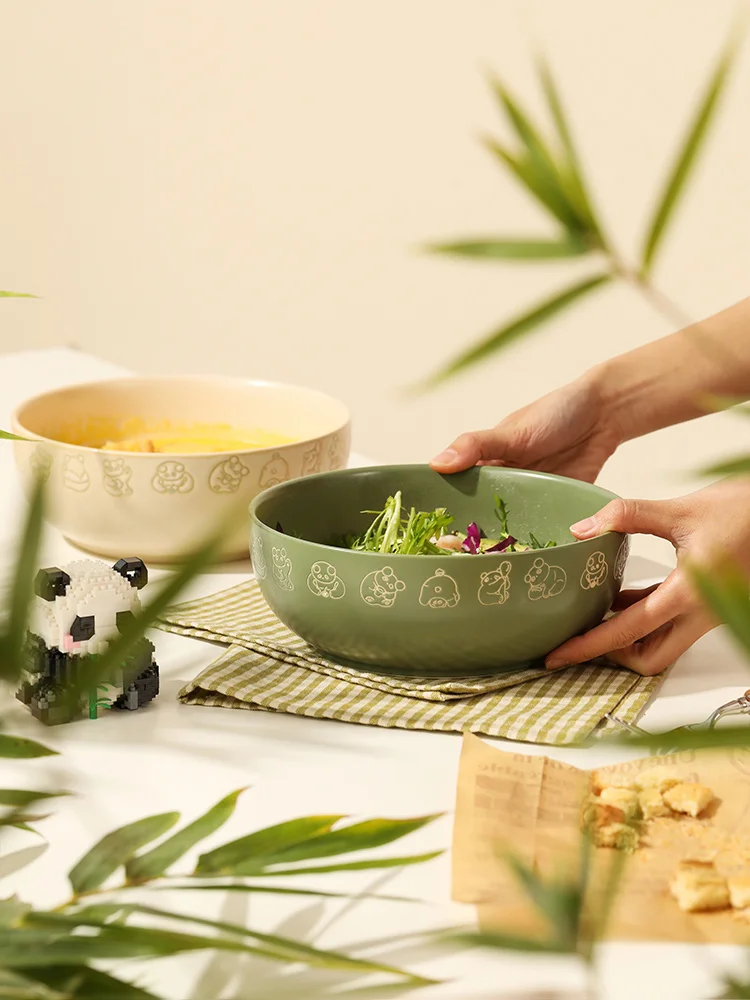 8-дюймовый керамический суп, фотообои с рисунком милой панды, ретро-печь для салата, подходящая зеленая бежевая, 1650 мл