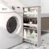 on Wheels Next to Fridge, Laundry Room Cart Between Washer and Dryer, Narrow Kitchen Cart for Small Spaces (White & Natural) 3