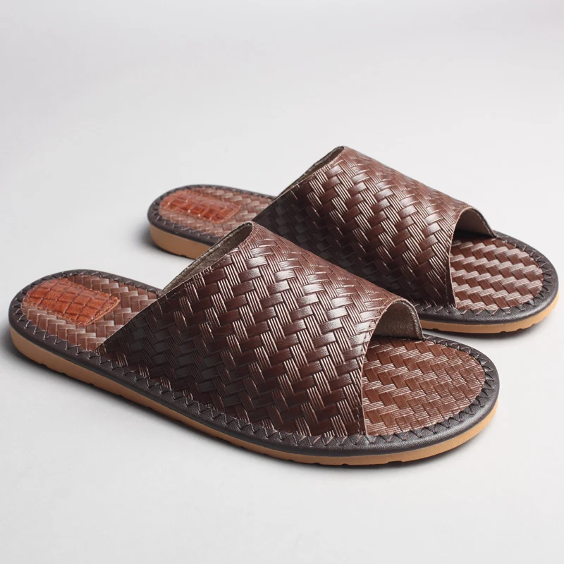 

Men's Genuine Leather Slipper Summer Indoor Home With Indoor Non-Slip Not Smelly Feet Full Cowhide Sandals