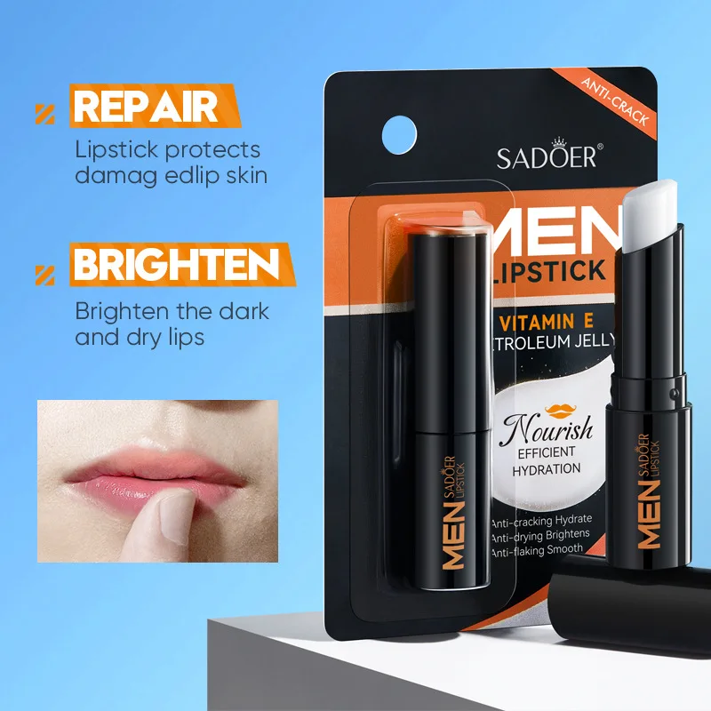 SADOER Men's Lip Balm Moisturizing Anti Cracking Anti Wrinkles Nourishing Hydrating Lipstick Men Lips Skin Care Products