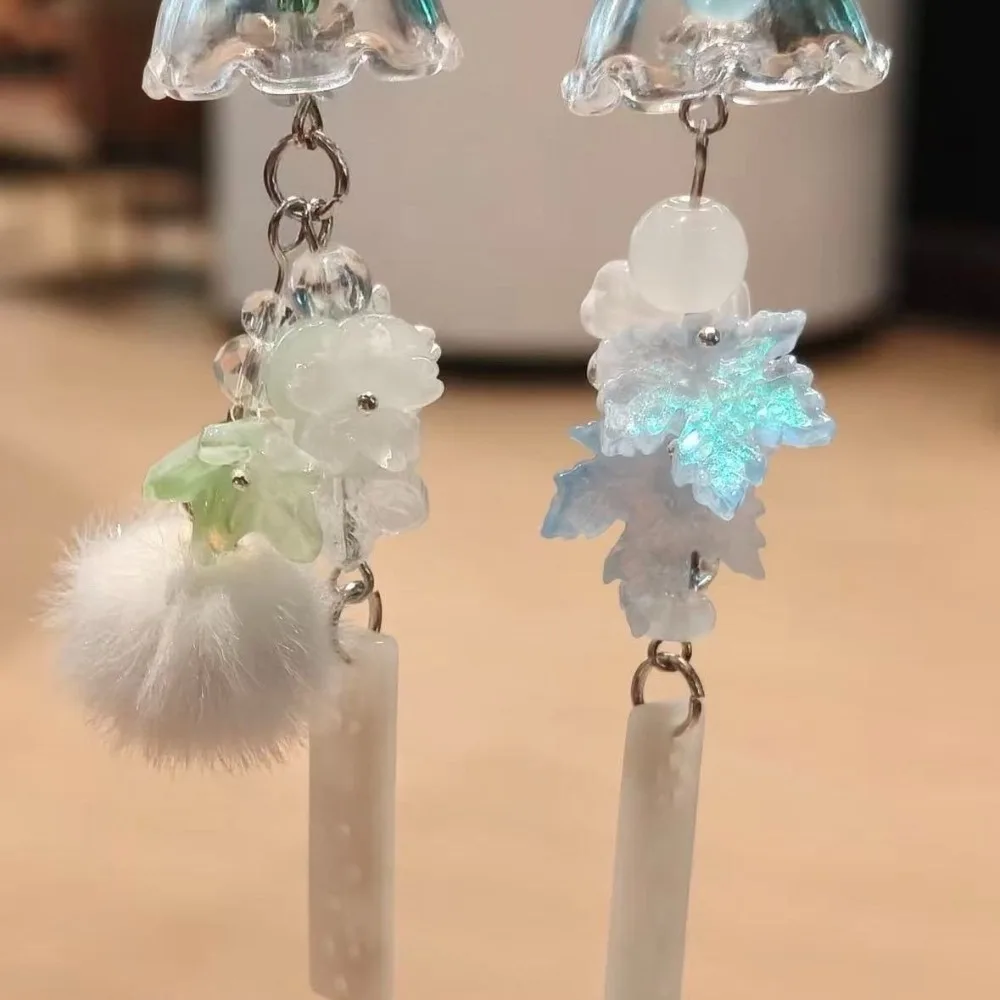 새로운 얼음과 눈 단풍잎 자스민 꽃 바람 종소리 달콤한 펜던트 휴대폰 액세서리 카메라 창의적인 걸이형 체인
