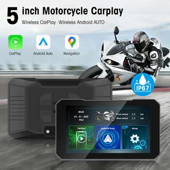 CarPlay wireless, Moto Android Auto, display digitale portatile da 5.0 pollici per cruscotto moto, navigatore GPS, schermo rimovibile.