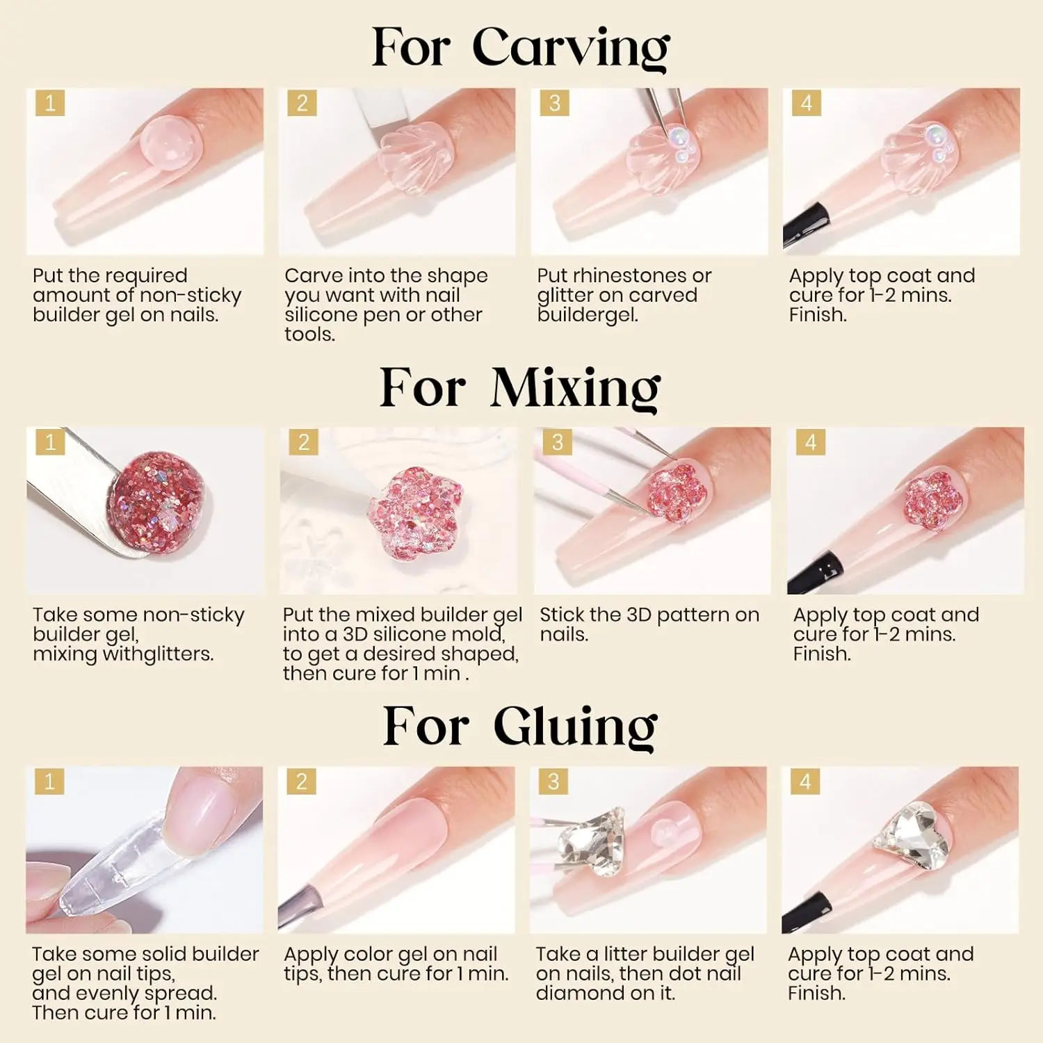 Solid Builder Gel Non Stick 15ML , Makartt 4 In 1 Glux Gel Hard Extension Gel Nail Polish for 3D Molding Nail Art UV/LED Lamp 6