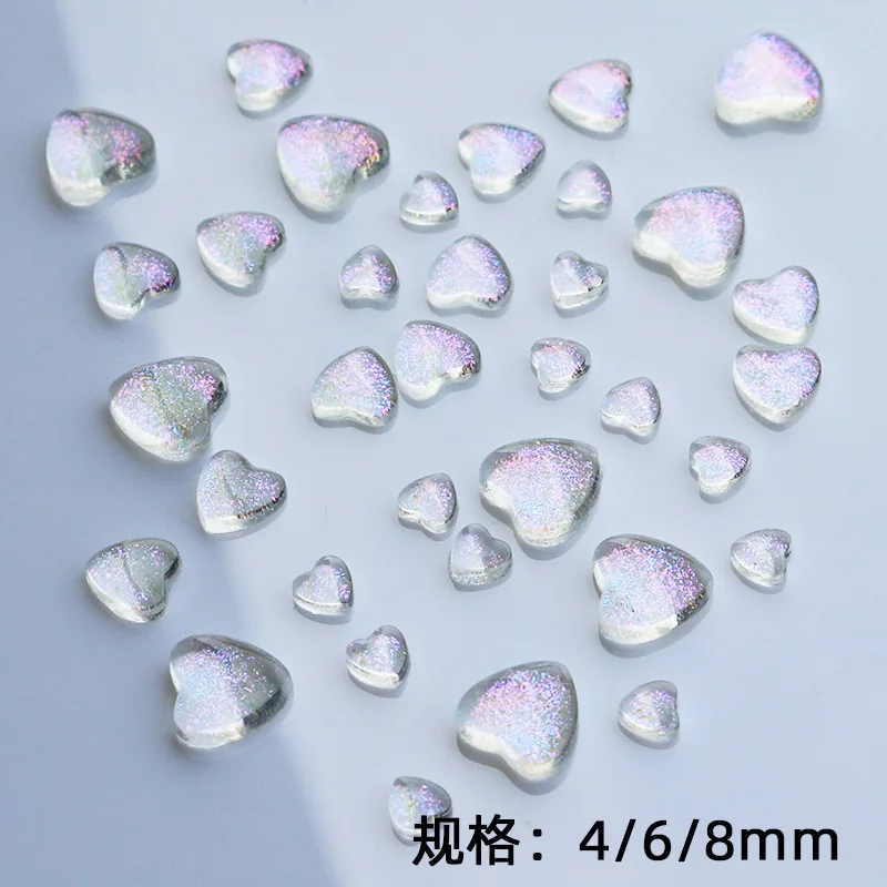 50pcs Ice Transparent Heart Changing Color Nail Charm Mixed Flat Bottomed Diamond Sequin Crystal Nail Charms Accessories 4
