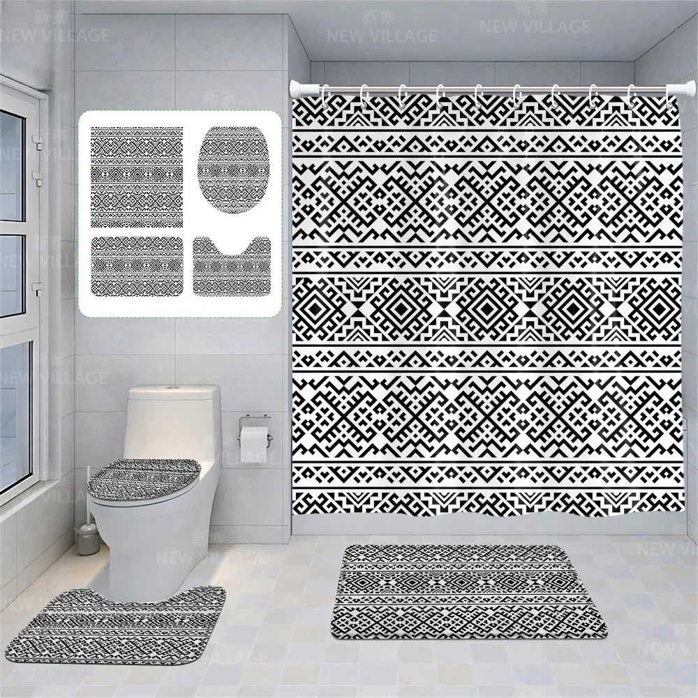 Home shower curtains bathroom Decora waterproof fabric non-slip bathmat water absorption curtain Modern geometric nordic simple 5