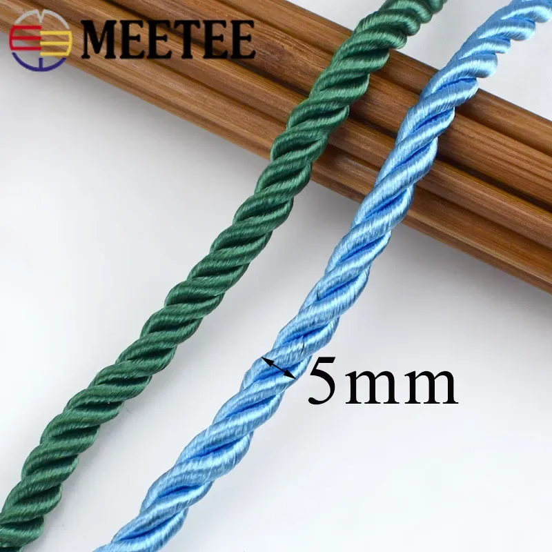 Meetee 10M 5mm 3 Shares Twisted Cotton Nylon Cords Colorful DIY Craft Braided Decoration Rope Drawstring Belt Accessories AP477